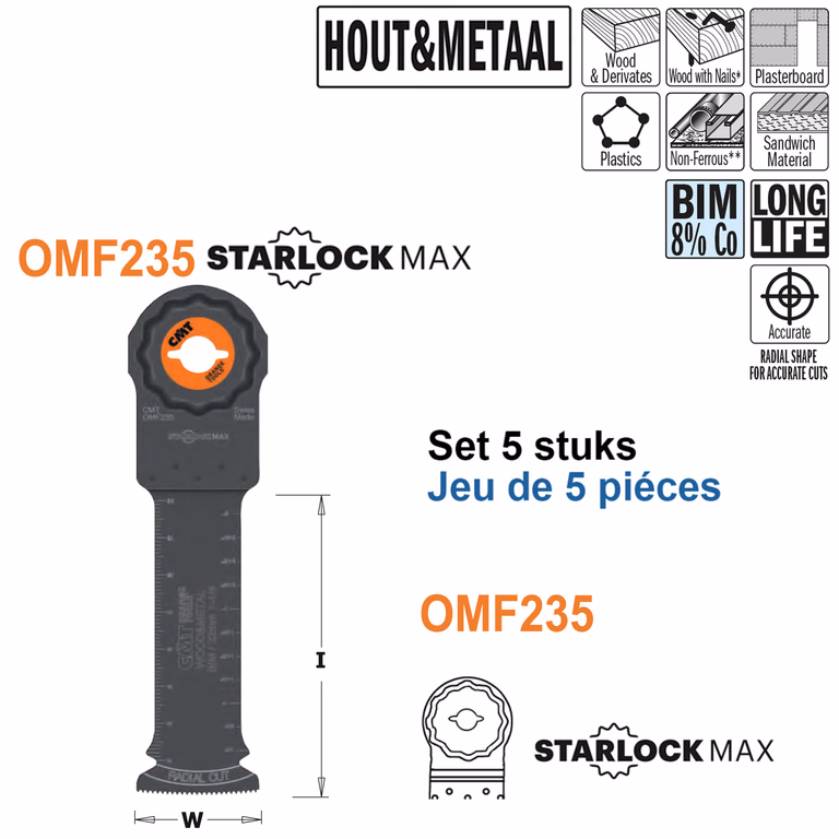 Multitoolzaagblad voor hout en metaal, 32mm I=80mm · OMF235-X5