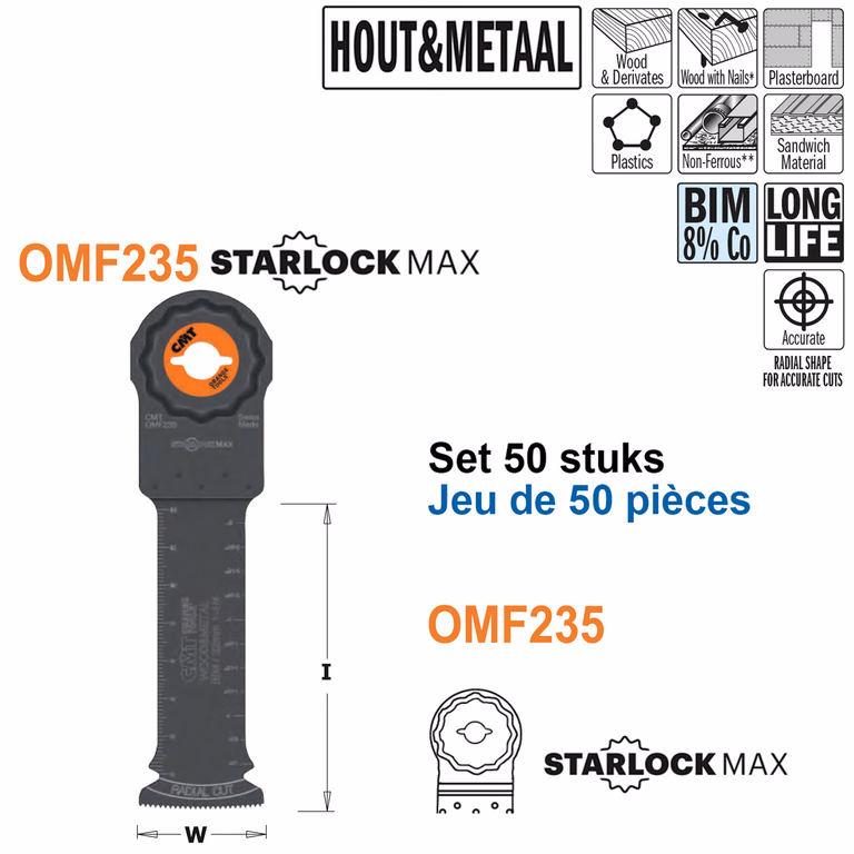 Multitoolzaagblad voor hout en metaal, 32mm I=80mm · OMF235-X50