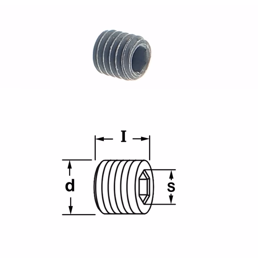 Inbusbout met vlak drukvlak. S=0,9mm I=2mm d=M2x2