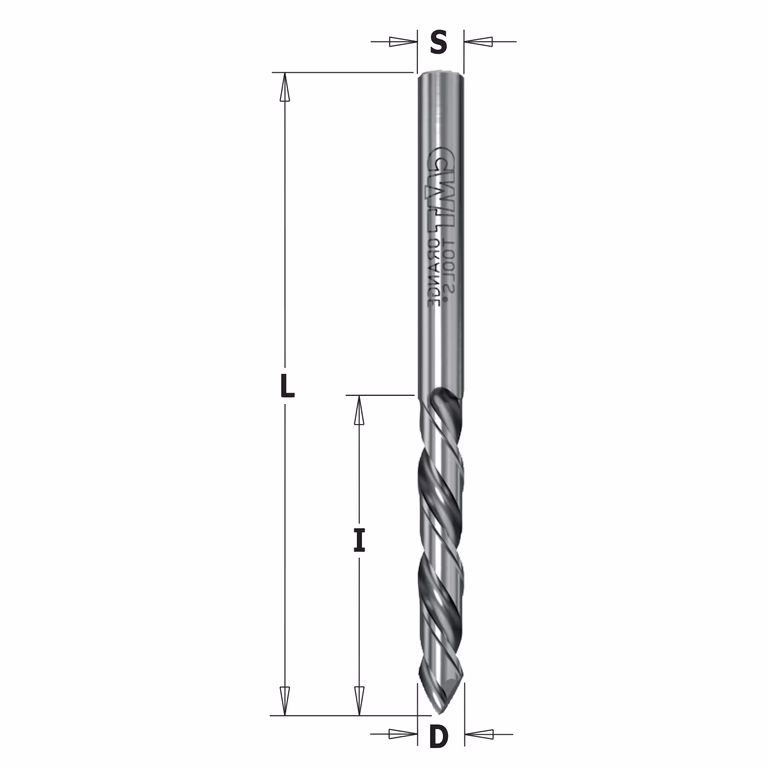 Doorgangsboor, V-punt 60° geslepen, links D=2,5mm S=2,5mm L=55mm