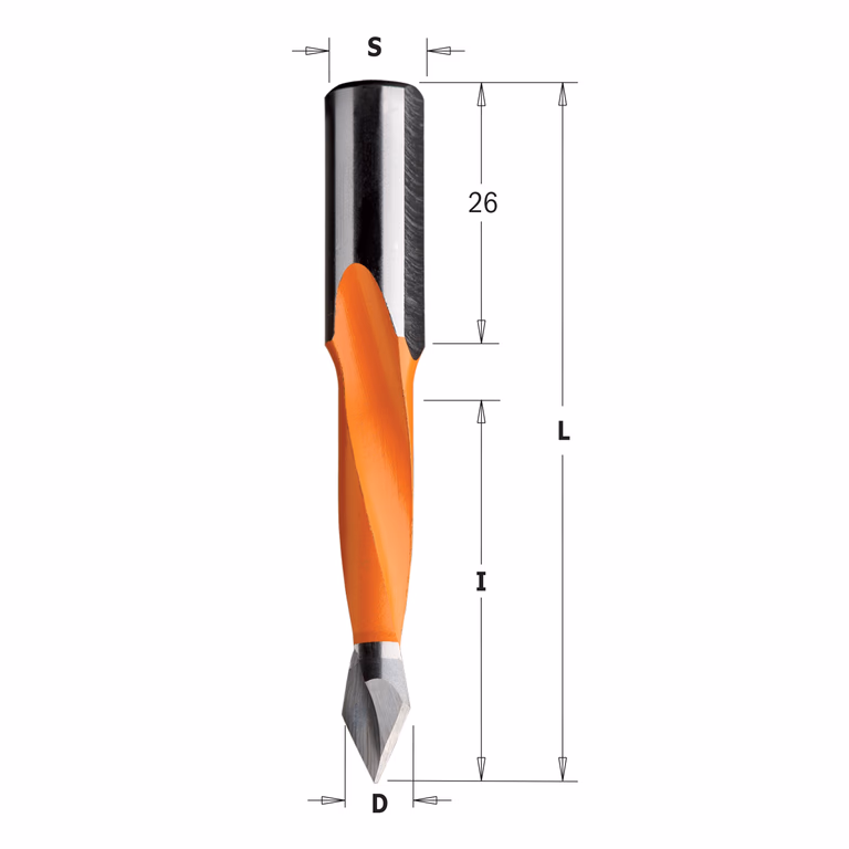 Spitse drevelboor, links D=12,7mm L=70mm L1=26mm I=35mm